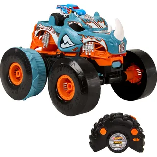 Hot Wheels Monster Trucks Ferngesteuertes Auto, umbaubarer Rhinomite im Maßstab 1:12 mit Race Ace Spielzeugtruck im Maßstab 1:64, lässt Sich in einen Starter umbauen, HPK27