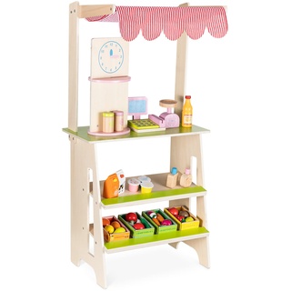 Navaris Holz Supermarkt für Kinder - Spielzeug Kaufladen inkl. Obst Gemüse Lebensmittel aus Holz - Verkaufsstand mit Kasse und Waage für Jungen und Mädchen