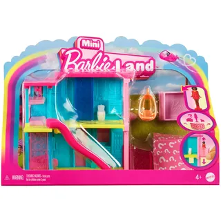 Barbie Mini BarbieLand Puppenhaus-Sets, Mini-Traumvilla mit Überraschung, ca. 4 cm große Barbie-Puppe, Möbel und Zubehörteile plus Aufzug und Pool, 4 Jahre+, HYF46
