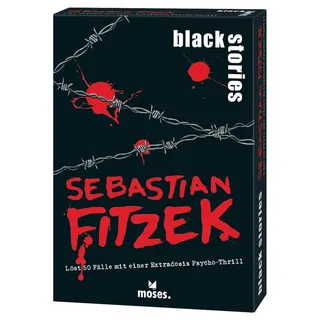 moses 90192 Black Stories Sebastien Fitzek, 50 Fälle aus dem Kosmos Autor, atmosphärisches Krimi Kartenspiel mit der Extradosis Psycho-Thrill, gruseliger Rätselkrimi ab 12 Jahren, White
