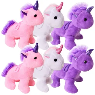 TE-Trend 6 Stück Einhorn Unicorn Plüschtier Anhänger Mädchen Geburtstag Deko Mitgebsel 12cm Party Set