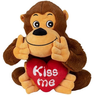 Lifestyle & More Plüschtier Teddybär Gorilla mit rotem Herz KISS ME Höhe 40 cm sitzend kuschelig weich