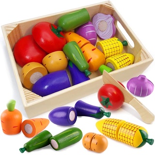 Airlab Küchenspielzeug für Kinder aus Holz, Kinderküche Zubehör, Schneiden Obst Gemüse Lebensmittel Holz mit Klett-Verbindung, Küche Spielzeug Lernspielzeug Geschenk für Kinder