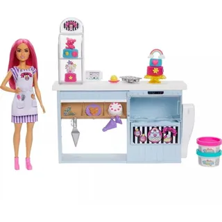 Barbie HGB73 - Tortenbäckerei Spielset mit Puppe (30 cm), Bäckerei, Kuchenherstellungsfunktion, +20 Zubehörteile: 2 Teigbehälter, Spritzbeutel, Dekors, Toppings & mehr, für Kinder ab 3 Jahren