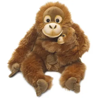 WWF Plüschtier Orang-Utan Mutter mit Baby (25cm) lebensecht Kuscheltier Stofftier Affe - Braun