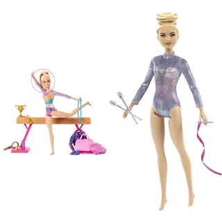 Barbie Turnspaß -Spielset mit Schwebebalken und über 10 thematisch passenden Teilen & Puppe, You Can Be Anything Serie, Rhythmische Sportgymnastik