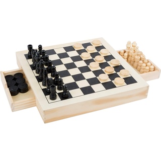 small foot Spiele-Set Schach, Dame & Mühle aus Holz, 3 Spiele-Klassiker im Set, Holzbox zum Mitnehmen, Art.-Nr. 11208