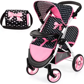 Bayer Puppen-Zwillingsbuggy Twin Star, schwarz, mit Wickeltasche schwarz