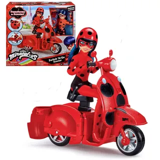 Bandai - Miraculous - Scooter Miraculous Switch'n Go + Puppe enthalten Ladybug Lucky Charm 26 cm - Pack Roller Miraculous und Puppe Ladybug mit Helm - Jo-Jo - Spielzeug für Kinder ab 4 Jahren - P50668