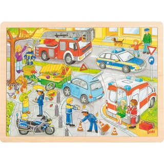 Puzzle aus Holz Einlegepuzzle Polizeieinsatz goki 56 Teile Holzpuzzle mit Palandi® Sticker