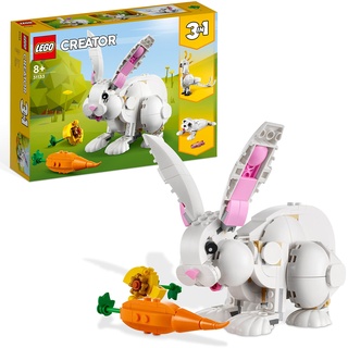 LEGO Creator 3in1 Weißer Hase Tierspielzeug Set mit Hasen-, Robben- und Papageienfiguren, Baustein-Konstruktionsspielzeug für Kinder ab 8 Jahren 31133