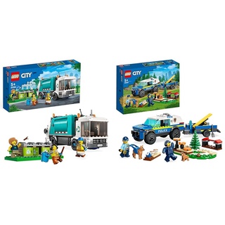 LEGO 60386 City Müllabfuhr & 60369 City Mobiles Polizeihunde-Training, Polizeiauto-Spielzeug mit Anhänger, Hunde- und Welpenfiguren, Tier-Set für Kinder ab 5 Jahren