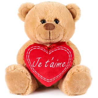 BRUBAKER Teddy Plüschbär mit Herz Rot - Je T'Aime - 25 cm - Teddybär Plüschteddy Kuscheltier Schmusetier - Braun Hellbraun