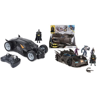 Spin Master - Batman Batmobile mit Fernsteuerung (2 & Spin Master - Batman Offroad Batmobile mit Fanghaken-Katapult und Gitter-Zelle im Heck, inkl. 10-cm Batman Figur, für Superheldenfans ab 4 Jahren
