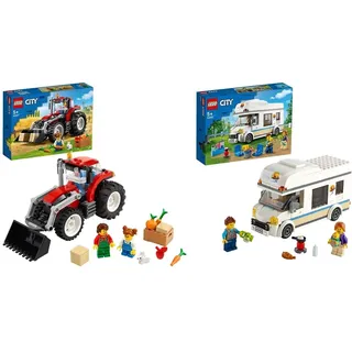 LEGO 60287 City Traktor Spielzeug, Bauernhof Set mit Minifiguren und Tierfiguren, toll als Geschenk für Jungen und Mädchen ab 5 Jahren & 60283 City Starke Fahrzeuge Ferien-Wohnmobil Spielzeug