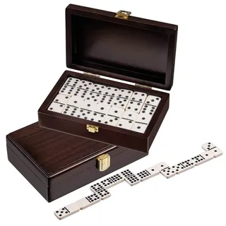 Philos 3627 - Domino Doppel 9 in Box mit Walnussoptik Holz/Kunststoff Legespiel