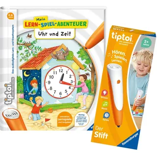 tiptoi Ravensburger Set: Mein Lern-Spiel-Abenteuer | Uhr und Zeit (Kinderbuch) + 00110 Stift, Lernspielzeug für Kinder