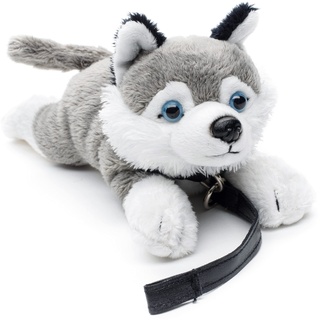 Uni-Toys - Husky Plushie (mit Leine) - 22 cm (Länge) - Plüsch-Hund, Haustier - Plüschtier, Kuscheltier