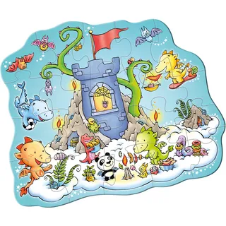 HABA 305466 - Puzzle Drache Funkelfeuer – Puzzle Party, XL-Puzzle ab 3 Jahren mit 20 Teilen mit Drachenmotiv und Glitzer, trainiert die Feinmotorik und Formzuordnung