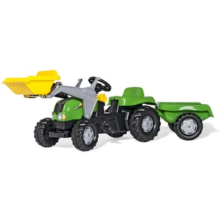 Rolly Toys RollyKid-X Trettraktor mit Anhänger (mit Frontlader, Alter 2,5 – 5 Jahre, Heckkupplung) 023134, 169 cm × 47 cm × 55 cm, grün