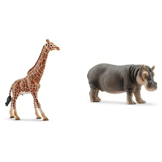 SCHLEICH 14749 Giraffenbulle, für Kinder ab 3+ Jahren, WILD LIFE - Spielfigur & 14814 Hippopotamus