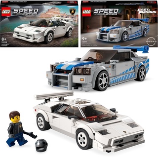 LEGO Speed Champions Rennwagen-Paket: Enthält Lamborghini Countach (76908) und 2 Fast 2 Furious - Nissan Skyline GT-R (R34) (76917) Sammelbares Rennwagen-Spielzeug für Kinder, Jungen und Mädchen