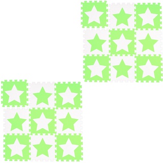 18 TLG. Puzzlematte Sterne, 36 Puzzleteile, Eva Schaumstoff, schadstofffrei, Spielunterlage 1,6 m2, weiß-grün