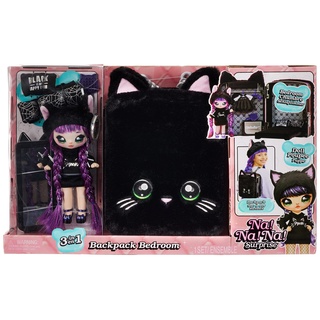 Na! Na! Na! Surprise 569749E7C 3-in-1 Rucksack-Schlafzimmer Black Kitty Playset mit limitierter Auflage Tuesday Meow Doll