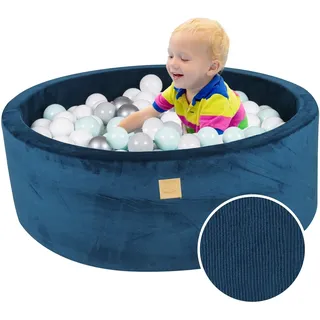 MEOWBABY Soft Play Bällebad für Kleinkinder und Babys – 90 x 30 cm Cord-Bällebad für den Innen-/Außenbereich mit Bällen inklusive 200 Stück – Spielgeräte Marineblau: Weiß/Grau/Silber/Mint