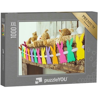 puzzleYOU Puzzle Bunte Osterhasen-Girlande am Kamin, 1000 Puzzleteile, puzzleYOU-Kollektionen Festtage