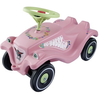 BIG-Bobby-Car Classic Flower - Kinderfahrzeug mit Blumenaufklebern für Jungen und Mädchen, belastbar bis zu 50 kg, Rutschfahrzeug für Kinder ab 1 Jahr, pastell rosa, grün