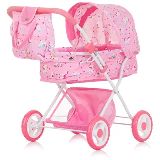 Chipolino Puppenwagen Dora Tasche, klappbar, Softtragetasche, Korb, Sonnendach rosa