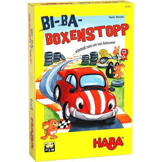HABA 305260 - Bi-Ba-Boxenstopp,Würfelsiel mit einfachen Regeln für Kinder ab 3 Jahren; Brettspiel mit Spielplättchen und Holzautos als Spielfiguren