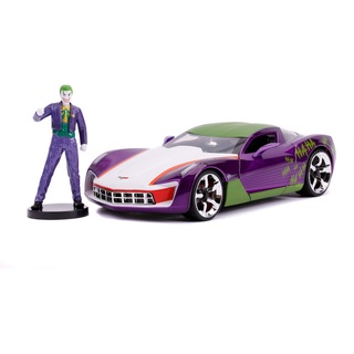 Jada Toys Chevy Corvette Stingray, 2009, Joker Figur, Batman, Maßstab 1:24, Freilauf, Türen & Kofferraum & Motorhaube zum Öffnen, Die-cast, inkl. Die-cast Joker Figur