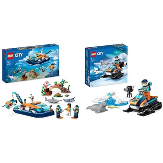 LEGO 60377 City Meeresforscher-Boot Spielzeug & 60376 City Arktis-Schneemobil, Konstruktionsspielzeug-Set mit 3 Tier-Figuren und Einer Explorer-Minifigur, Spielzeug für Kinder ab 5 Jahren