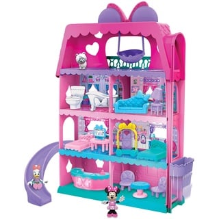 Just Play Disney Junior Minnie Mouse Bow-Tel Hotel, 2-Sided Playset with Lights, Sounds, and Elevator, 20 Pieces, Includes 3 Figures, Kids Toys for Ages 3 Up by