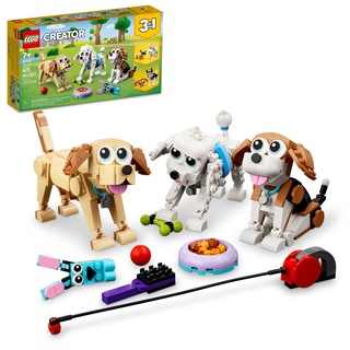 LEGO Creator 3 in 1 Entzückende Hunde Set 31137 mit Dackel, Mops, Pudelfiguren, Tierbauspielzeug für Kinder ab 7 Jahren, Geschenk für Hundeliebhaber, Ostergeschenkidee
