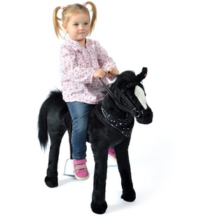 Pink Papaya Stehpferd zum draufsitzen, 75cm Spielpferd zum Reiten Polly, Pferd zum Reiten für Kinder mit Sound, Sattel Pferd