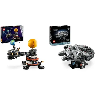 LEGO Technic Sonne Erde Mond Modell Spielset, Geschenk für Kinder ab 10 Jahren & Star Wars Millennium Falcon, 25. Jahrestag Set für Erwachsene