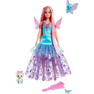 Barbie Anziehpuppe Ein verborgener Zauber, Malibu-Puppe mit zwei märchenhaften Tieren bunt