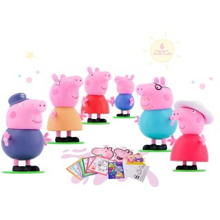 LUPPA Peppa Pig Peppa Wutz Spielzeug mit Figuren in der Lunchbox aus der Dose zum Sammeln, inklusive Malvorlagen, Aufkleber, Maske, Fingerpuppen und Armable Stanzfiguren (6 Fig + Art & Crafts)