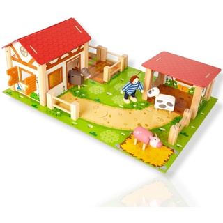 Antevia – Bauernhof mit Tieren und Charakter aus FSC-zertifiziertem Holz | über 10 Modelle | Spielzeug für Kinder | Puzzleboden (Wooden Farmhouse)
