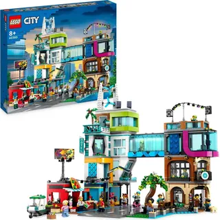 LEGO 60380 City Stadtzentrum Set, Modellbausatz, Spielzeug mit Spielzeugläden wie Friseur, Tierarzt, Hotel und Dachdisco mit Minifiguren und Stra...