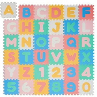 Relaxdays 10048919 Puzzlematte ABC und Zahlen, 36 Teile, Spielmatte Kinder, B x T: 171 x 171 cm, BPA-frei, Schaumstoff, bunt