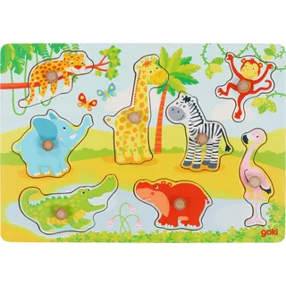 goki 57397 - Steckpuzzle Afrikanische Tierkinder aus Holz - 8 Teile