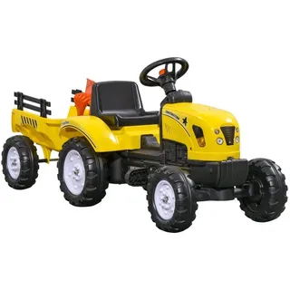 HOMCOM Trettraktor Tretauto Traktor mit Anhänger Kindertrettraktor Metall Gelb, L133 x B42 x H51cm gelb