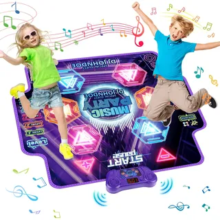 GuKKK Tanzmatte Kinder Spielzeug Geschenke 3-12 Jahre, Beleuchtete Musikmatte, Tanzmatte mit Musik Bluetooth 6 LED Leuchten, Weihnachten Geburtstags Spielzeug ab 3 4 5 6 7 8 9+ Jahre Mädchen Junge