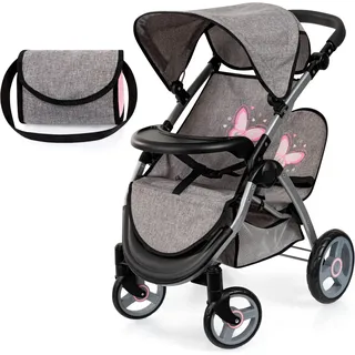 Bayer Puppen-Zwillingsbuggy Twin Star, grau/rosa, mit Wickeltasche grau|rosa