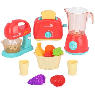 Veluoess Küchengerät Spielzeug, Spielzeug Kinderküche Zubehör mit Mixer, Mixgerät, Toaster und Frucht Rollenspiel-Küchenset für Kinder ab 3 Jahren