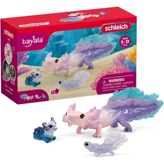 schleich BAYALA 42628 Axolotl Salamander Unterwasserwelt Spielset - 3-Teiliges Magisches Axolotl Salamander Spielset mit Mama und Baby Axolotls, Figuren für Kinder von 5-12 Jahren